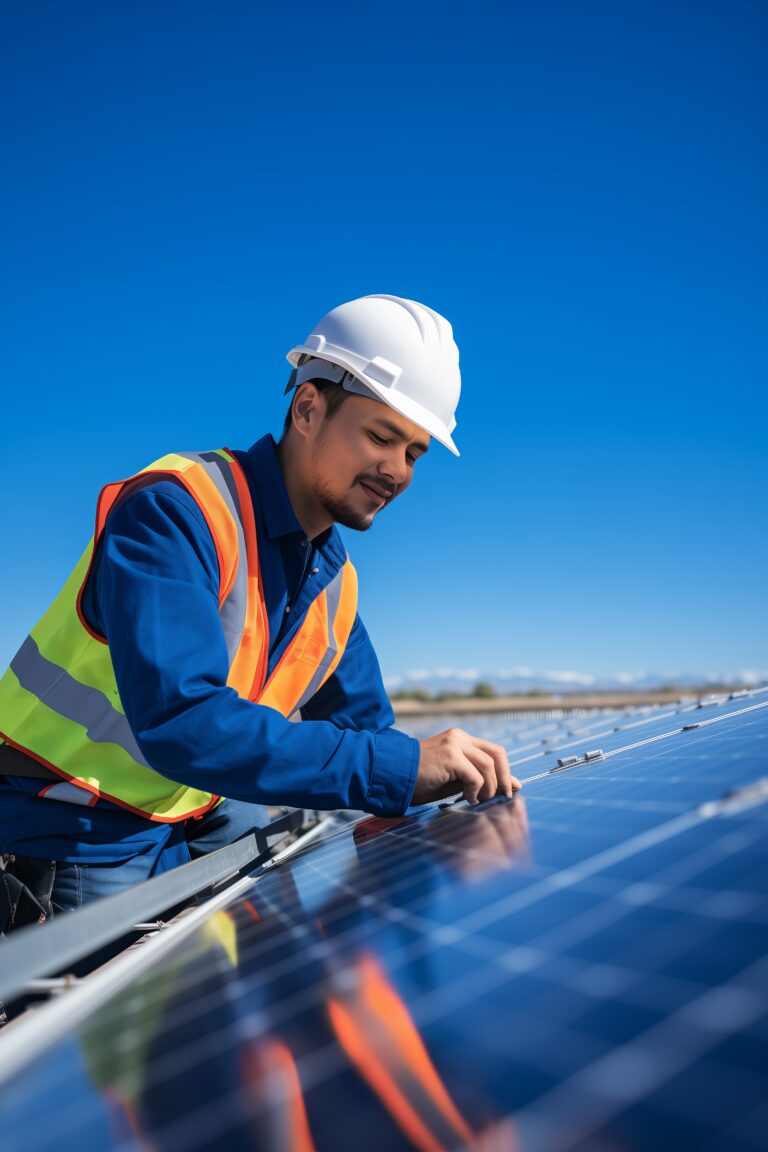 vecteezy a man in a hard hat and safety vest working on a solar panel 56833686